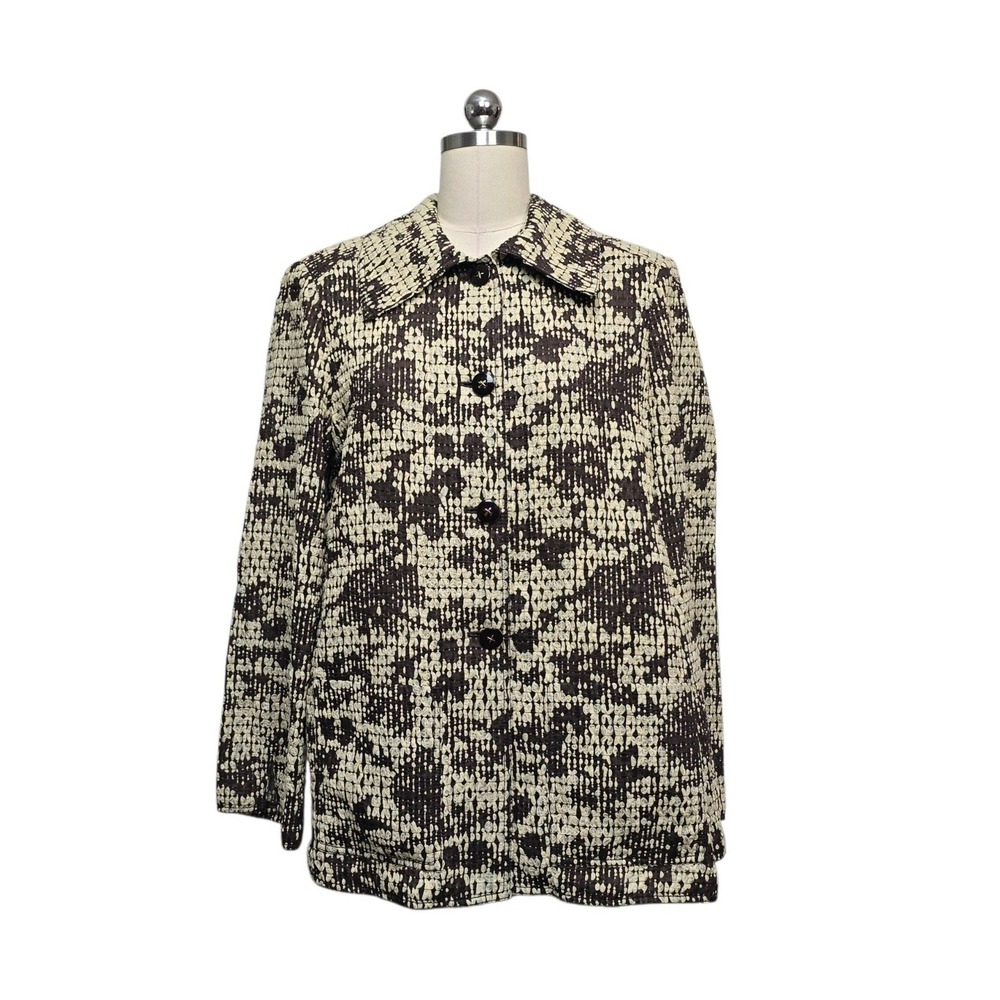St. John Brown Cream Textured Knit Button Front Jacket Size Med Abstract Pattern